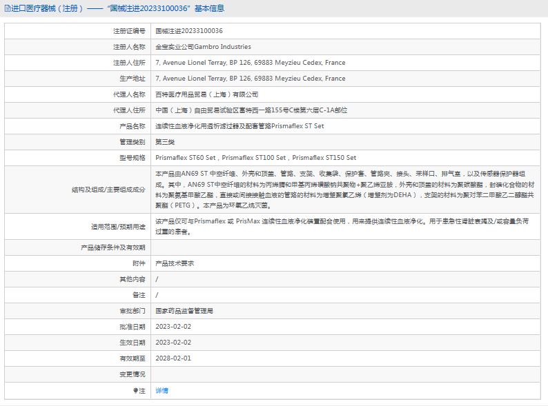 連續性血液凈化用透析濾過器及配套管路Prismaflex ST150 Set1.png